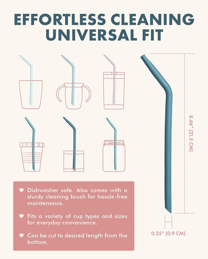 Nightingale 14” Silicone Tumbler Straws - Compatible with Stanley 40 oz cup - Reusable Flexible Long Bendy Drinking Straw with Cleaning Brush for Tall Tumblers - Food-Safe - Set of 6 Oak