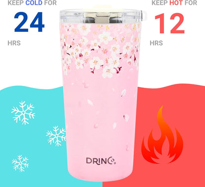Drinco - 20 oz Stainless Steel Tumbler | Double Walled Vacuum Insulated Mug With Lid, 2 Straws, For Hot & Cold Drinks (20oz Dragonfly)