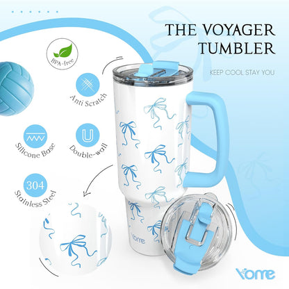 YOME 40oz Nurse Tumbler with Handle and Flip Straw | Stainless Steel Insulated Water Bottle | Keeps Drinks Cold | Dishwasher Safe | Cupholder Friendly | Gift Gym Travel Yoga