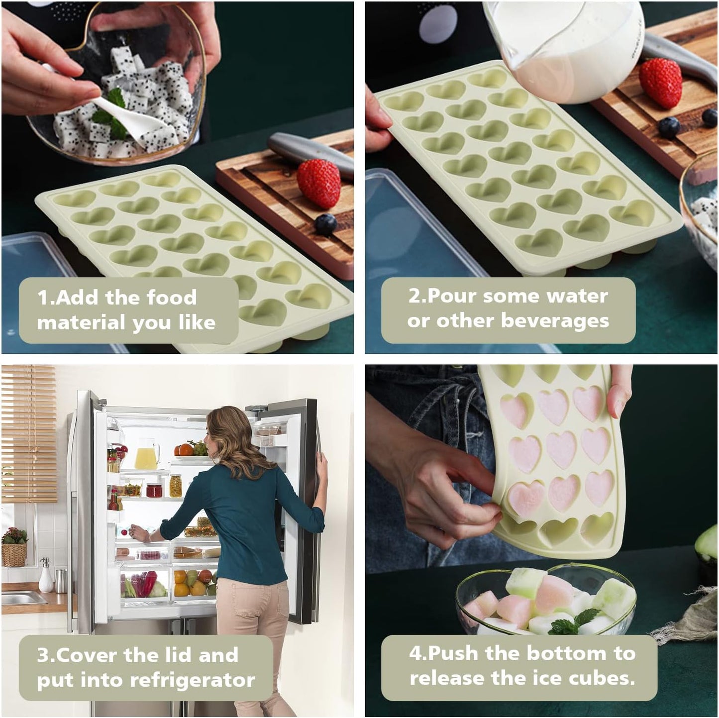Heart Shape Ice Cube Tray, 21 Holes Silicone Ice Cube Mold with Removable Lid Flexible for Whiskey Cocktail Chocolate