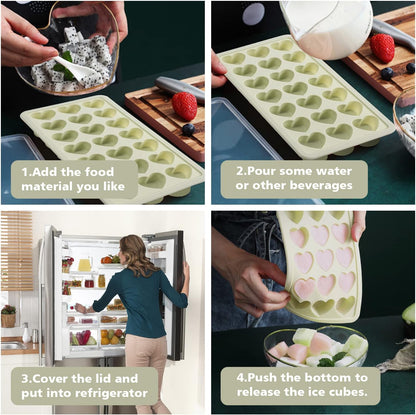 Heart Shape Ice Cube Tray, 21 Holes Silicone Ice Cube Mold with Removable Lid Flexible for Whiskey Cocktail Chocolate