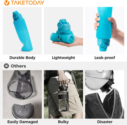 TakeToday Collapsible Water Bottles 32oz, Foldable Travel Bottle, TSA-Approved Leakproof Newly Silicone Water Bottle for Hiking, Travel, Outdoors, Black