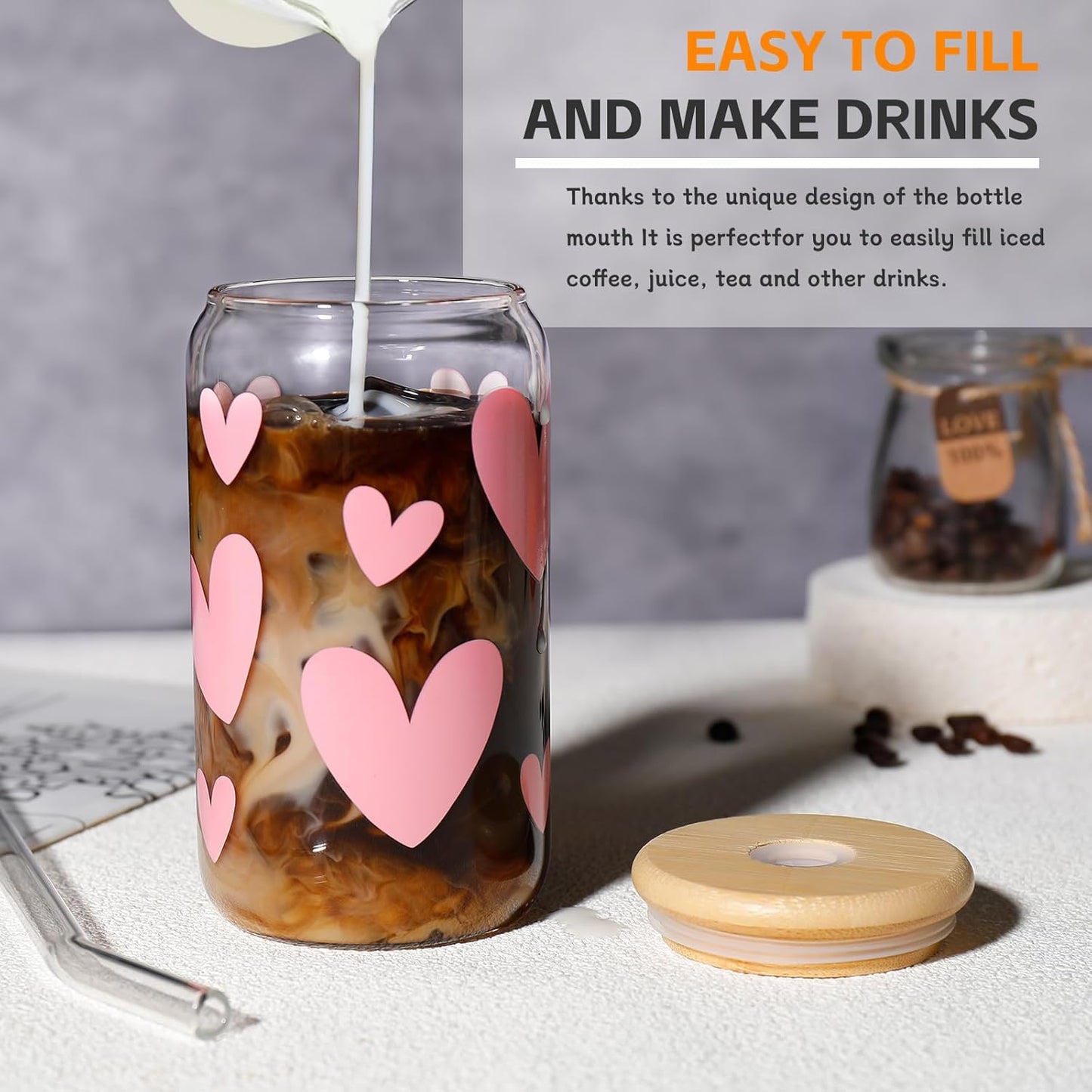 DWTS DANWEITESI Glass Cups with Lids and Straws 4 pcs,16oz Drinking Glasses Set for Coffee Bar Accessories,Iced Coffee Cups with Lids,Matcha Cup Glass Tumbler Reusable for Gifts