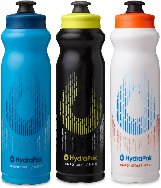 HydraPak Tempo Bottle 3-Pack - Handheld Running Water Bottle (400ml) - Made For Runners, Marathon Training & Race Day, Perfect For Hydration, Electrolyte and Nutrition Mixes