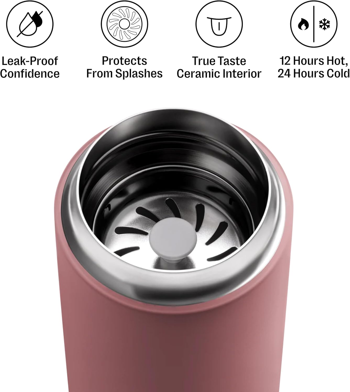 Fellow 16 oz Carter Move Travel Mug - Vacuum-Insulated Stainless Steel Travel Coffee Mug - Coffee Tumbler with Ceramic Interior and Splash Guard - Matte Black