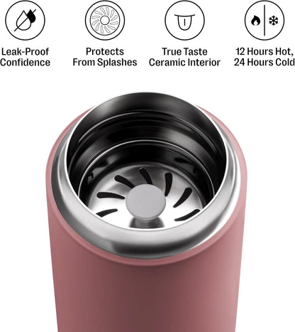 Fellow 16 oz Carter Move Travel Mug - Vacuum-Insulated Stainless Steel Travel Coffee Mug - Coffee Tumbler with Ceramic Interior and Splash Guard - Matte Black