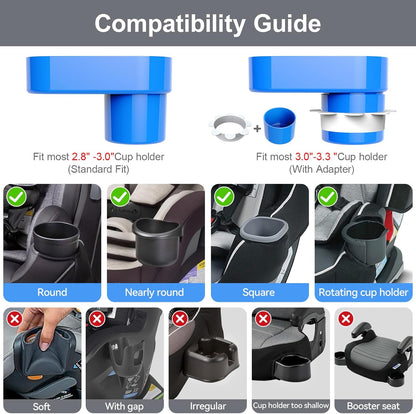 Car Seat Snack Tray for Toddlers - 3 Inch Cup Holder Fits Most Sippy Cups & Straw Bottles with Dip Well, Mess-Free Square Kids Travel Tray Road Trip Essentials, Black