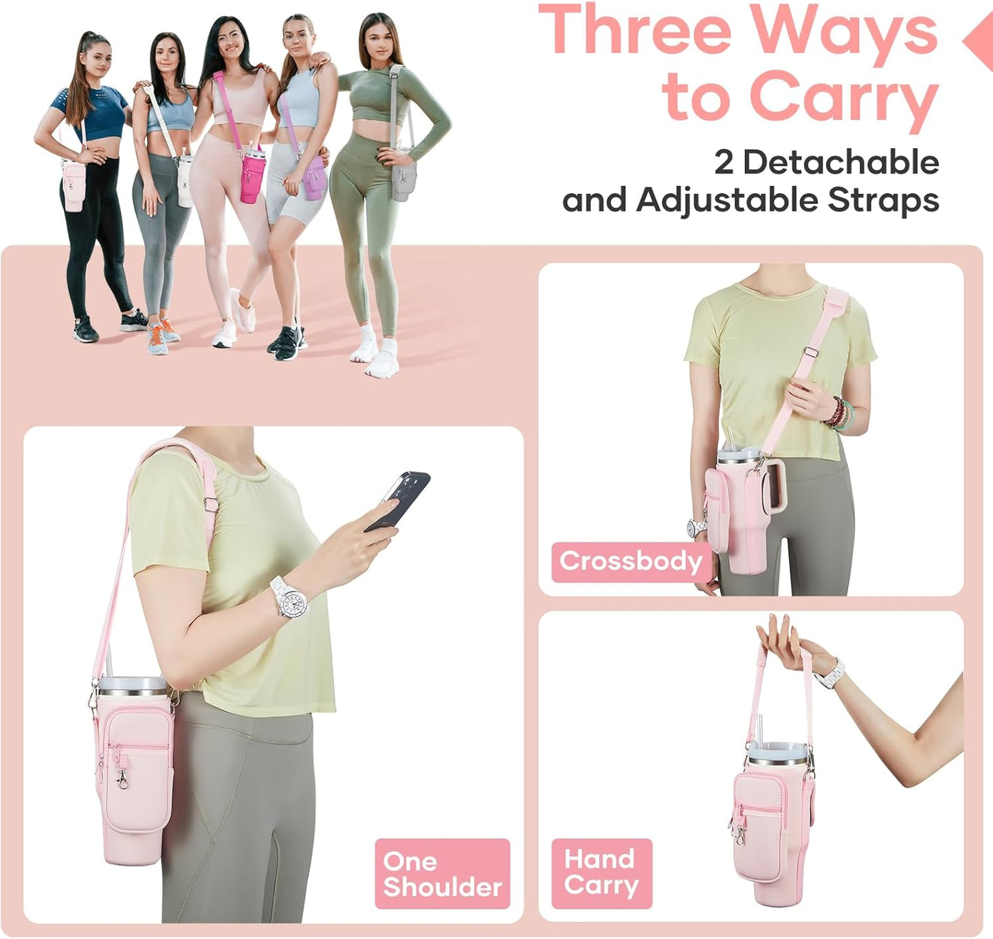 linmaya Water Bottle Carrier Bag for Stanley Cup 40/30oz with Phone Holder Pockets,Neoprene Water Bottle Cross-body Bag with Adjustable Shoulder & Hand Strap Stanley Cup Accessories