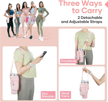 linmaya Water Bottle Carrier Bag for Stanley Cup 40/30oz with Phone Holder Pockets,Neoprene Water Bottle Cross-body Bag with Adjustable Shoulder & Hand Strap Stanley Cup Accessories