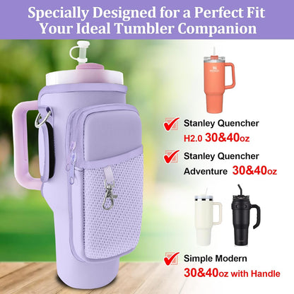 Stanley Carrier Bag for Stanley 40oz/30ozTumbler with Phone with 2 Adjustable Strap,3 Pockets Bottle Stanley Cup Carrier Bag & Case,Accessories for Hiking Travelling
