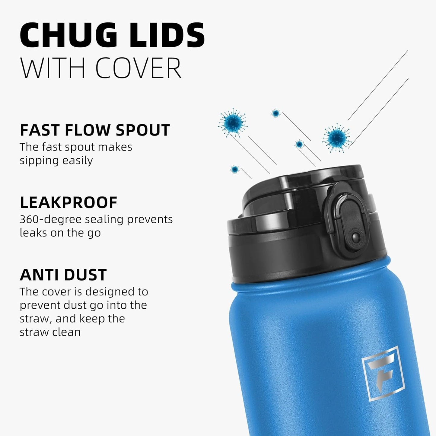 Fanhaw 20 oz Insulated Stainless Steel Water Bottle with Anti-Dust Chug Lid, Leakproof Vacuum Metal Everyday Use Bottle for Kids, Teens & Adults, Back to School Essentials (Green Blue)