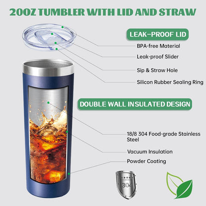 20 oz Skinny Tumblers with Lid and Straw,Stainless Steel Vacuum Insulated Tumbler Cup Double Wall Travel Coffee Mug, Thermal Water Tumbler for Hot and Cold Drinks(Rose Gold,1)