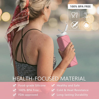 BEAUTAIL Collapsible Water Bottles 20.6oz, Silicone Foldable Portable Travel Water Bottle, Lightweight Reusable Leakproof for Traveling Camping Hiking Cycling Yoga Sports Outdoor