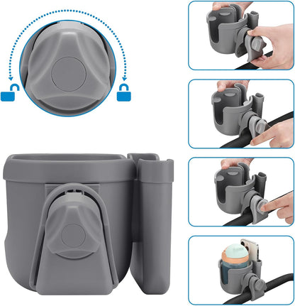 Accmor Stroller Cup Holder with Phone Holder, Bike Cup Holder, Universal Cup Holder for Uppababy Nuna Doona Strollers, 2-in-1 Cup Holder for Walker, Wheelchair, Scooter - Colors A