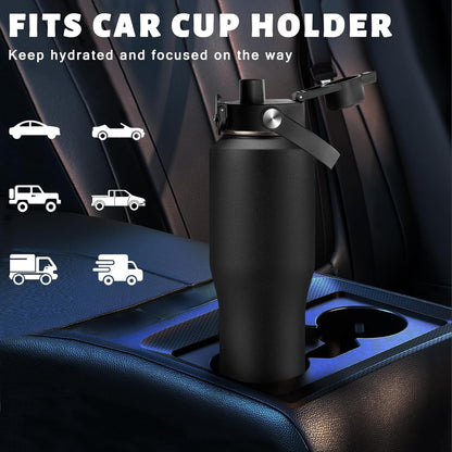 Insulated Water Bottle 40 oz - Fits in any Car Cup Holder, Keep Cold 48H Hot 24H, Stainless Steel Waterbottle Double Wall Flask with Straw, Pop-up Spout Lid, Paracord Handle, Carrier Bag