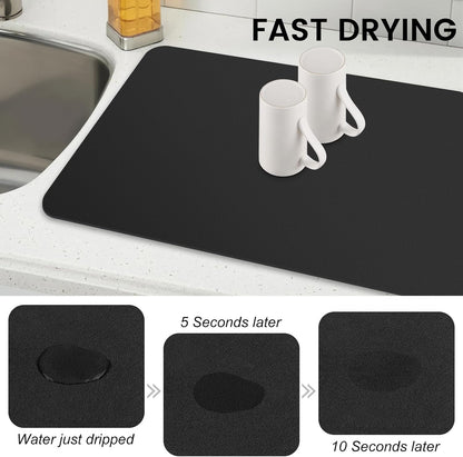 WISELIFE Dish Drying Mat Super Absorbent Drying Mat Large Dish Drying Mats for Kitchen Counter Easy Clean Dish Mat Kitchen Drying Mat15"x 18" Stylish Grey