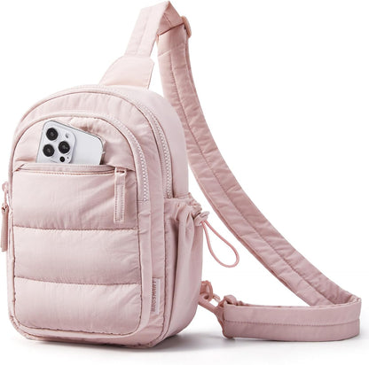 BAGSMART Small Sling Bag for Women, Puffer Crossbody Bag Purses Hobo Handbag Fanny Packs for Travel Hiking