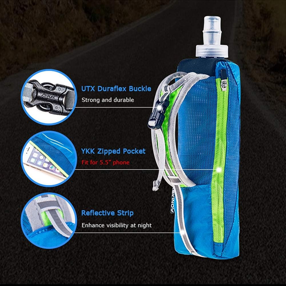 AONIJIE Quick Grip Handheld Water Bottle for Running, Hand Strap Hydration Pack with 500ml Handheld Soft Flask Water Bottle (Black)