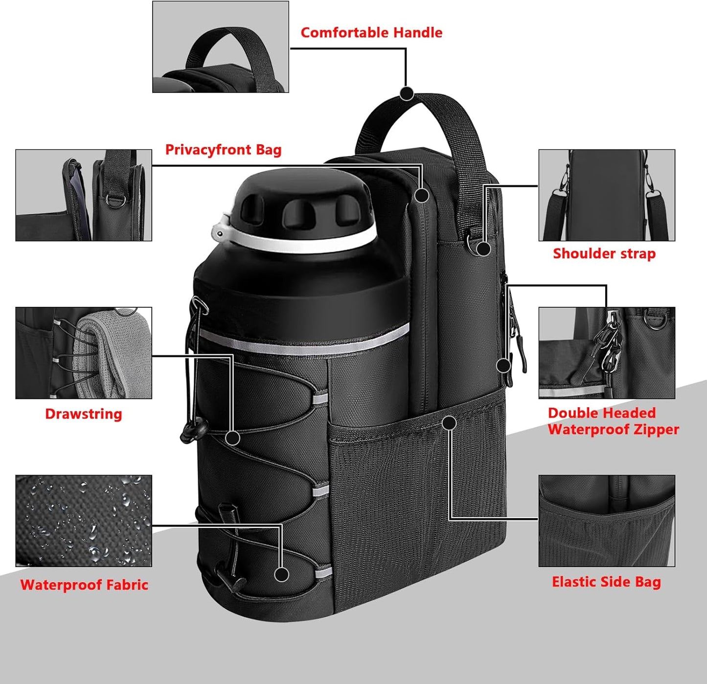 Magnetic Gym Bag for Men and Women, Sling Bottle with Magnetic Attachment, Water Bottle Holder, Gym Pouch, Crossbody Bag for Travel, Work, Sports, Fitness