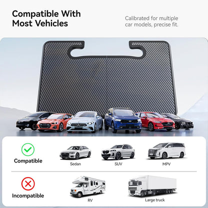 YONZEE 2-in-1 Car Steering Wheel Desk Tray & Car Seat Gap Filler Organizer – Foldable Carbon Fiber Look Table for Laptop, Eating Food, Writing – for Standard Round Steering Wheels