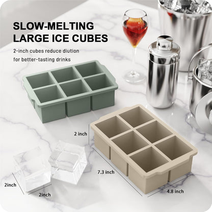 VLM 3 Packs Large Ice Cube Molds with Stackable Lid,Silicone Ice Cube Tray for Freezer,Big Square Ice Tray for Whiskey,Cocktails,Bourbon and Soups (Neutral)