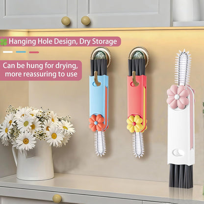 4 in 1 Cup Lid Cleaning Brush - Multifunctional Water Bottle Crevice Cleaning Brush, Portable Cup Lid Brush, Home Kitchen Crevice Brush Tools for Tiny Cup Lid Detail, Bottle Tight Spaces Cup (3 PCS)
