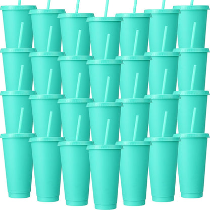 Honeydak 15 Pack Tumbler with Straw and Lid Bulk Cups for Gifts Water Bottle Iced Coffee Travel Mug Cup Reusable Plastic Tumblers for Party Birthdays 24-27 oz (Solid Color)