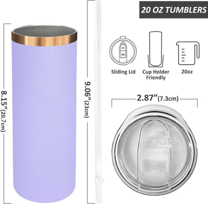 20 oz Skinny Tumblers Bulk, Stainless Steel Insulated Tumbler with Lids and Straws, Slim Double Wall Powder Coated Travel Coffee Mugs Reusable Cup for Hot Cold Drinks (Black,1 pack)