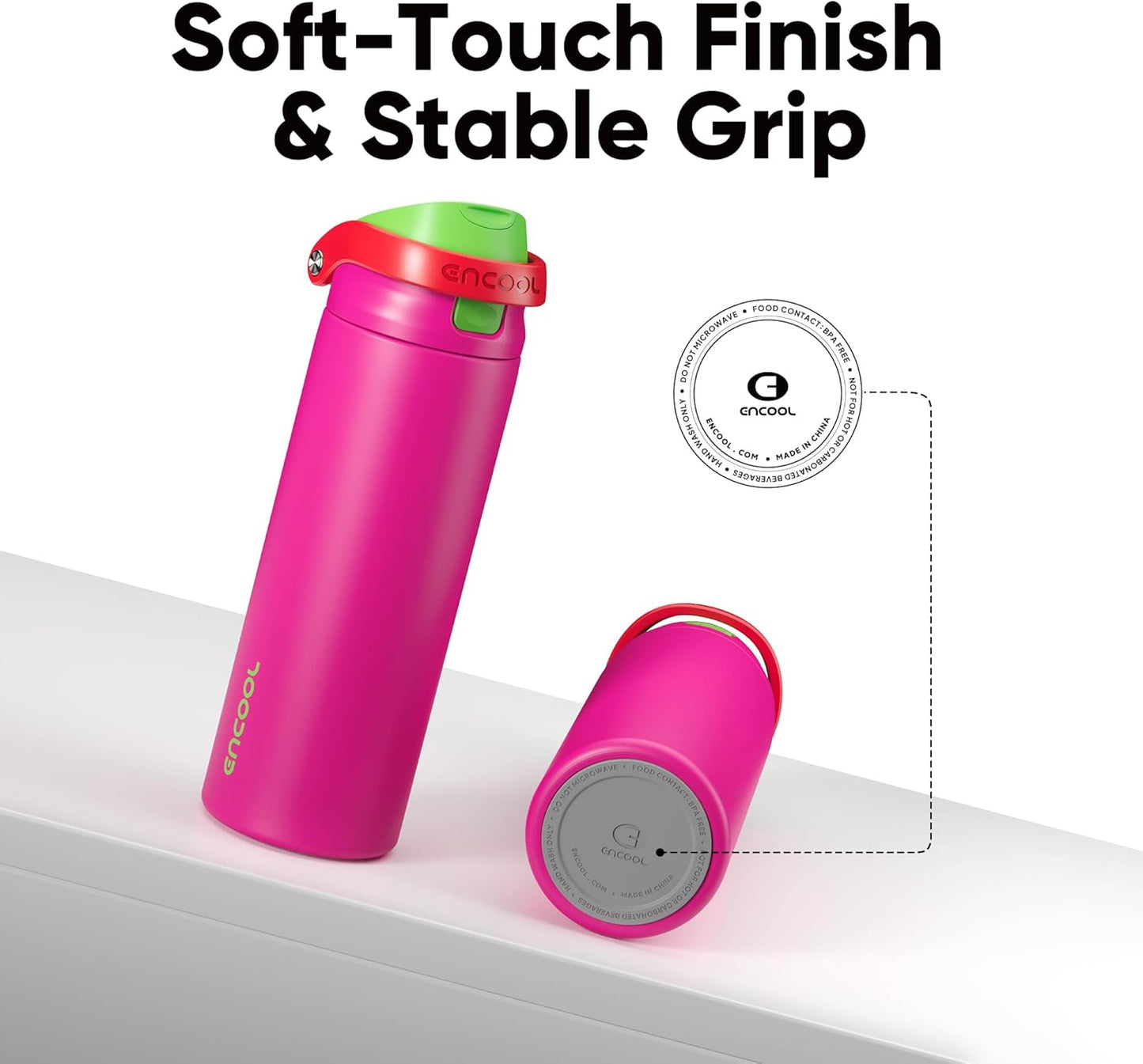 ENCOOL Leakproof Insulated Water Bottle with Straw Dual-Sip Water Bottle Bag-Safe Design for Work, Commute & Gym – Keeps Drinks Cold All Day, 24 oz, Lemonade Pink - Colors B