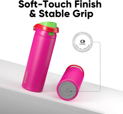 ENCOOL Leakproof Insulated Water Bottle with Straw Dual-Sip Water Bottle Bag-Safe Design for Work, Commute & Gym – Keeps Drinks Cold All Day, 24 oz, Lemonade Pink - Colors B