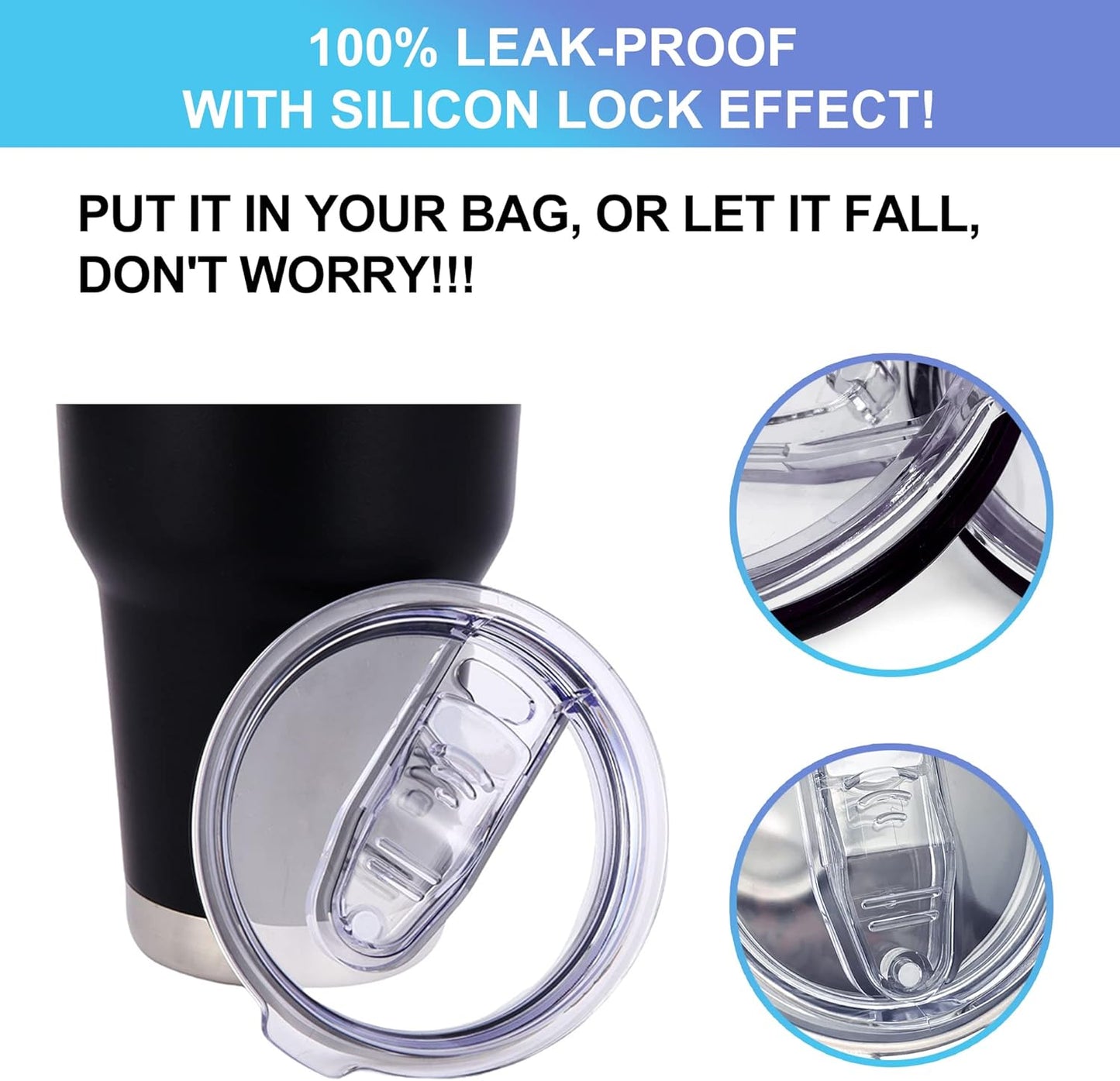 2 Replacement Lids for Stainless Steel Tumbler Travel Cup - Fits OF Inner diameter 3.7 to 3.74 INCH Yeti Rambler and others (Transparent) (30 OZ)