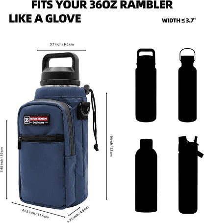 NATURE PIONEOR Water Bottle Holder with Adjustable Strap - 26/32/36/40/46/64oz Insulated Water Bottle Sling Carrier with Paracord Handle & 2 Pockets, Outdoor Sports, Hiking, Camping, Gym