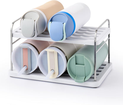 YouCopia UpSpace Water Bottle and Travel Mug Cabinet Organizer, Adjustable Storage Rack for Kitchen Organization, 3-Shelf