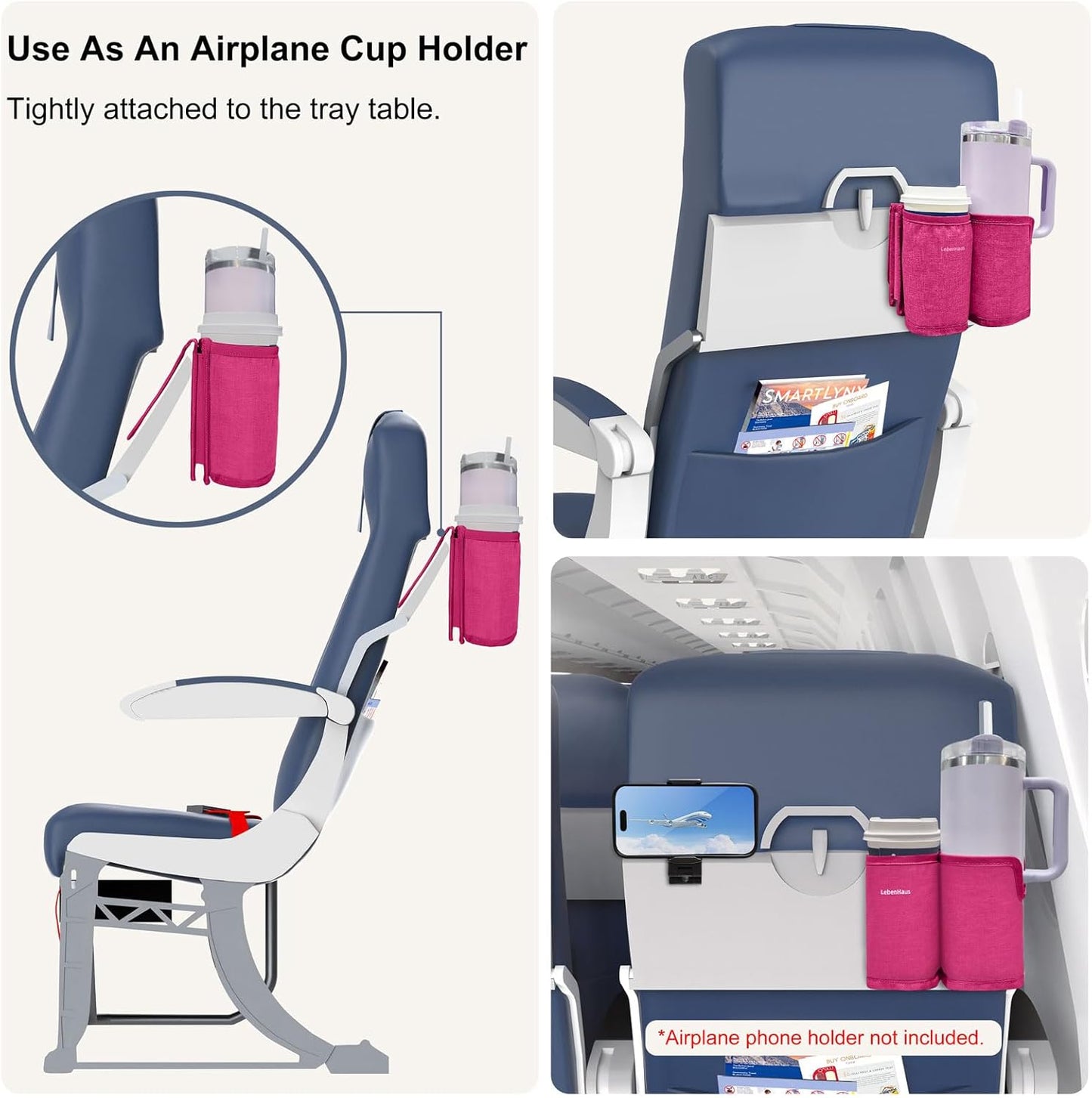 2 in 1 Luggage Cup Holder for Suitcase Airplane Cup Holder for Tray Table Drink Carrier for Stanley Tumblers Coffee Beverage Organizer Luggage Drink Holder Travel Gifts for Women (Gray)