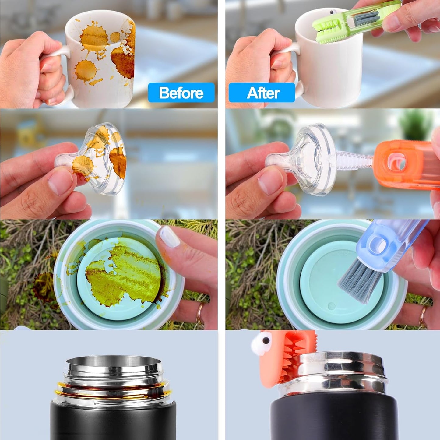 XANGNIER 4 in 1 Cup Lid Gap Cleaning Brush Set,Multifunctional Water Bottle Lid Cleaner Brush,3 Pack Water Bottle Crevice Cleaning Tool,Tumbler Lid Cleaner Brush for Stanley/YETI Cup,Kitchen Gadgets