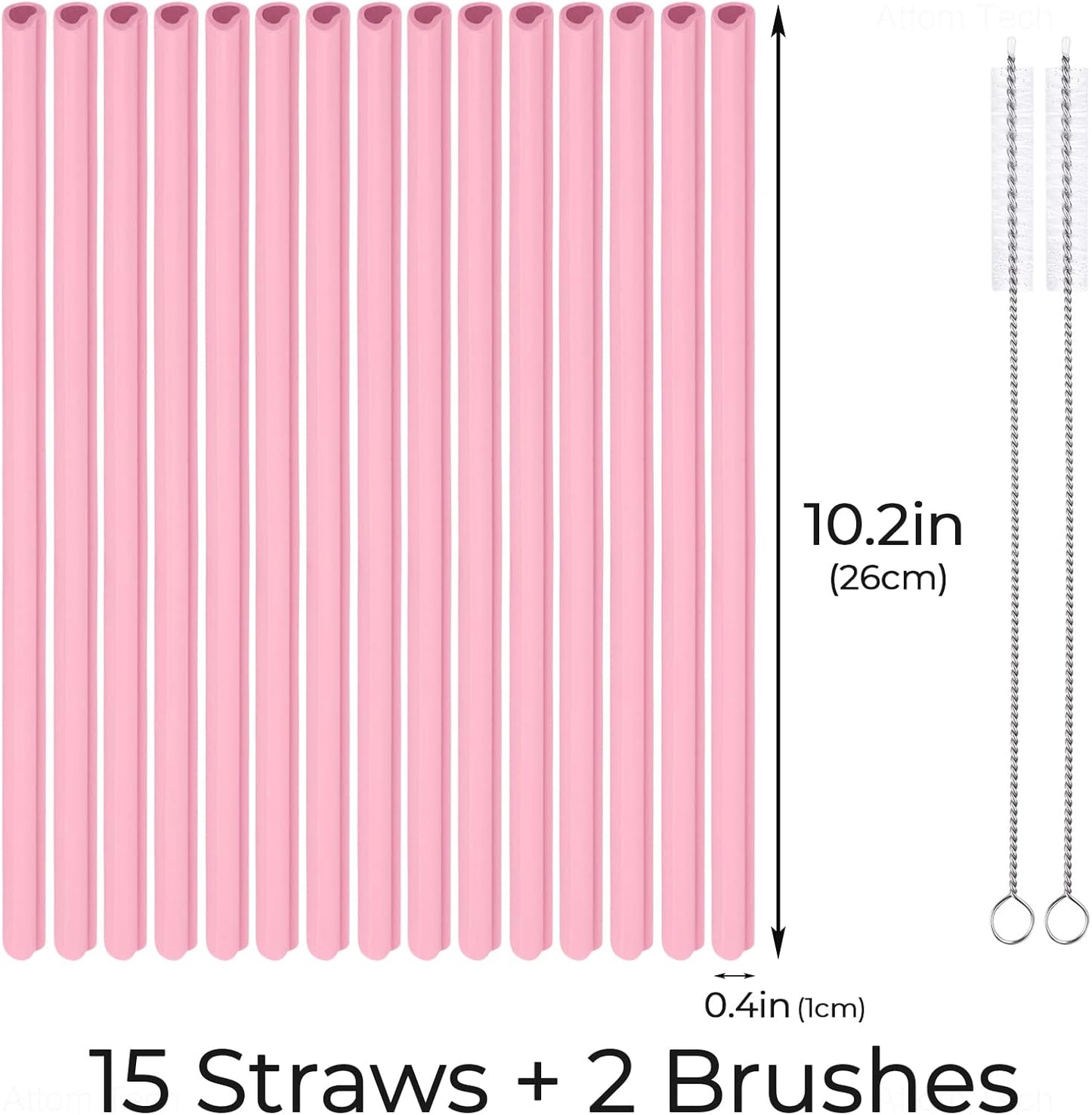Tomorotec 15PCS Heart Shaped Silicone Straws Fit for Stanley 40oz 30oz 20oz Tumbler, 12.2 Inch Reusable Silicone Drinking Straws Fit for Stanley Cups, Customizable for Various Drinkware w/ 2 Brushes