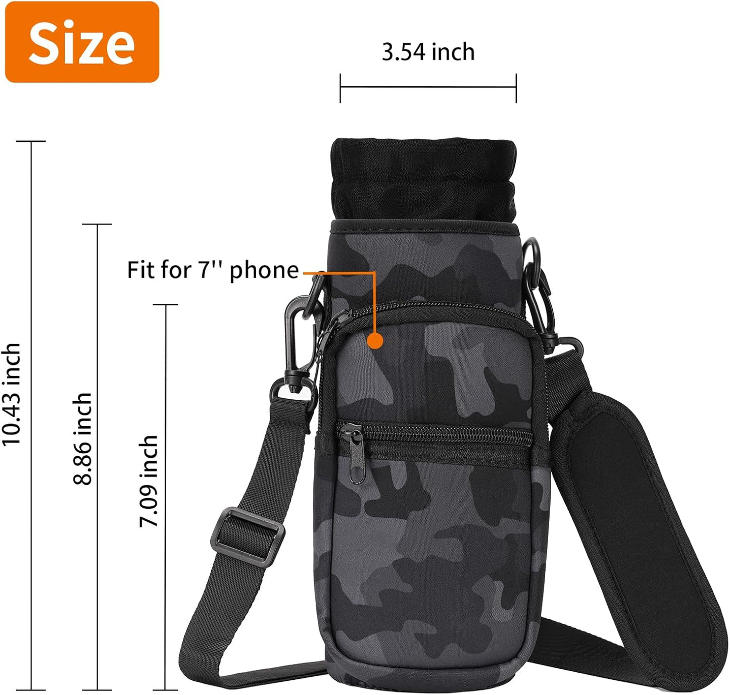AceTreker 32/40/64/128 oz Neoprene Insulated Water Bottle Carrier Bag, Sling Bag Sleeve Pouch Holder with Strap & Paracord Handle and 2 Pocket for Travelling, Hiking, Camping