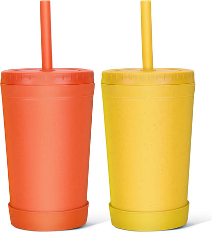 Homestockplus Reusable Wheat Straw Cups with Lids and Silicone Straws, 10 Oz Chip Resistant E-Co Friendly Small Water Cups for Milk, Drinks, Smoothies - 4 Colors