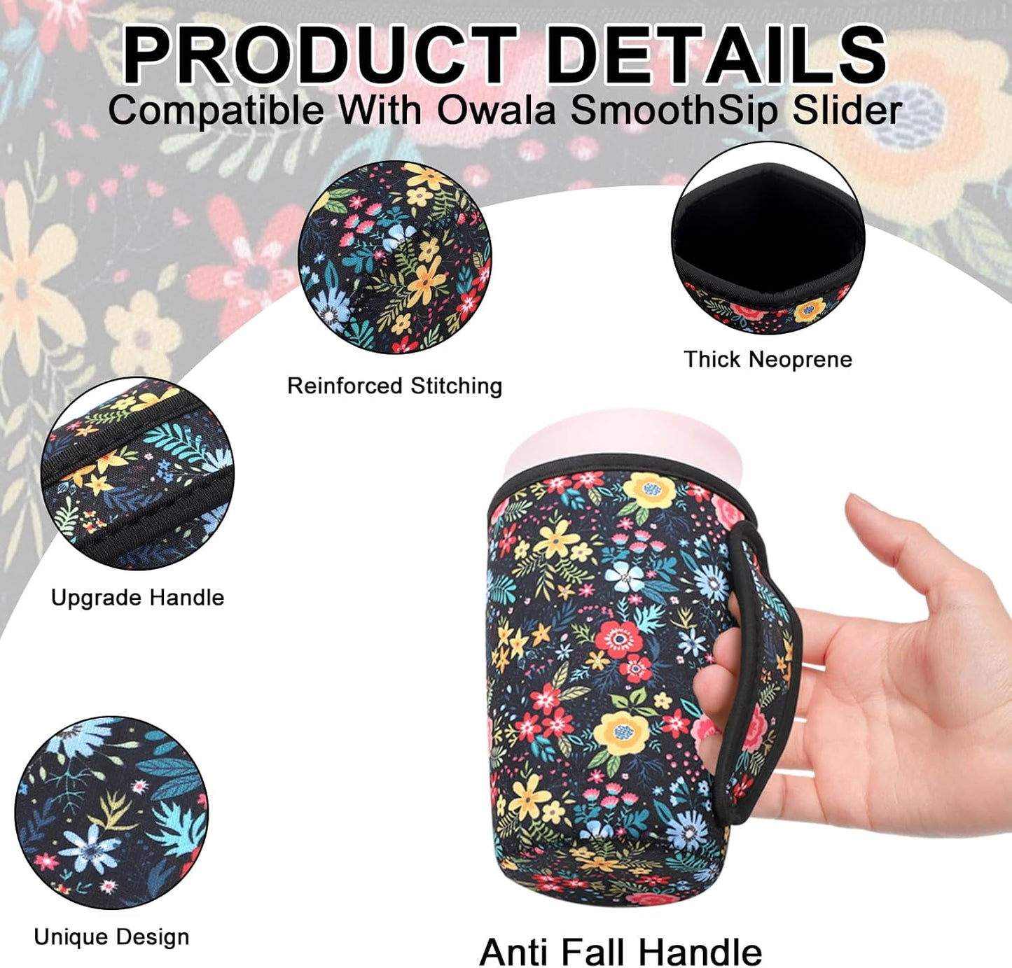 Cute Sleeve for Owala Coffee Tumbler, Neoprene Cover with Handle for Owala SmoothSip Slider, Scratch Resistant Coffee Mug Sleeve for Women to Office, Workout, Coffee Break. (Coffee Break)
