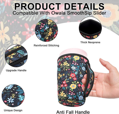 Cute Sleeve for Owala Coffee Tumbler, Neoprene Cover with Handle for Owala SmoothSip Slider, Scratch Resistant Coffee Mug Sleeve for Women to Office, Workout, Coffee Break. (Coffee Break)