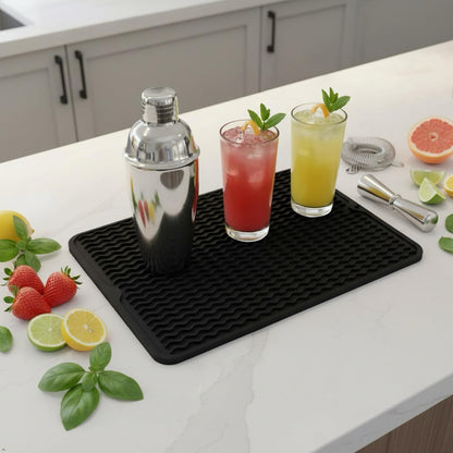 Silicone Drying Mat 16 × 12 – Gray Non-Slip Sink Mat for Kitchen Counter, Heat-Resistant Food-Grade Dish Pad, Easy-Clean Multipurpose Drawer Liner (Gray, 16'' x 12'')