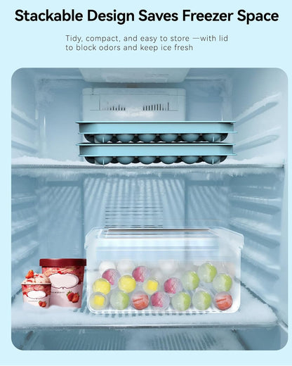 Ice Cube Trays with Lid and Bin, BPA-Free Mini 0.8 Inch Sphere Ice Molds, 2-Pack Small Round Ice Ball Trays, Easy Release, Includes Scoop & Ice Storage Box for Cocktails, Coffee