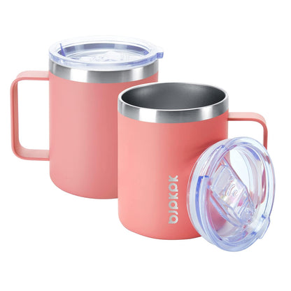 BJPKPK 2 pcs Insulated Coffee Mug, 14oz Insulated Tumbler with Lid, Stainless Steel Coffee Cups with Splash Proof Lid-White