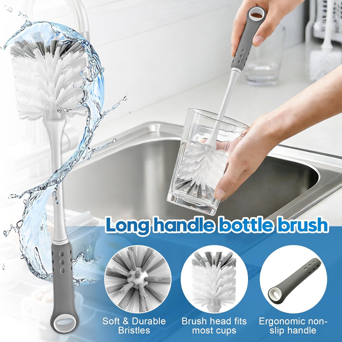 14Pcs Bottle Brush Cleaner Set, Long Handle Bottle Brushes, Sponge Brushes, 3-in-1 Water Bottle Cleaner Brushes and Straw Brushes for Water Bottles, Cups and Straws Cleaning