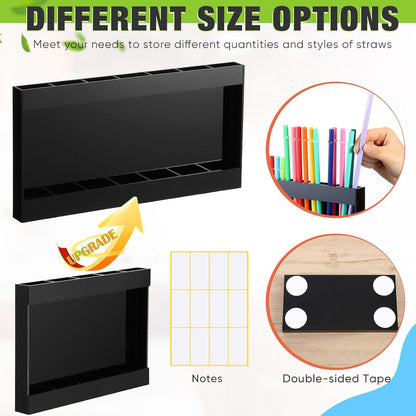 Qinyoung Acrylic Straw Holder for Cabinet Door with Double Sided Adhesive Tape Reusable Straw Organizer Tumbler Storage Kitchen Accessories Container for Counter Cupboard(Classic,Large,Transparent)