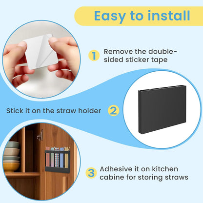 Acrylic Straw Holder for Cabinet, Reusable Straw Organizer with Double Sided Adhesive Tape Tumbler Straws Storage Container for Cupboard Drinking Straws Dispenser for Kitchen Counter (Transparent)