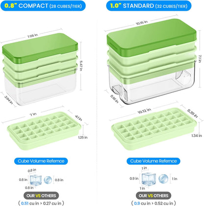 Ice Cube Tray with Lid and Bin, PHINOX 56 pcs Ice Trays for Freezer, Ice Cube Trays for Freezer with 2 trays, Container, Lid & Ice Scoop, BPA Free