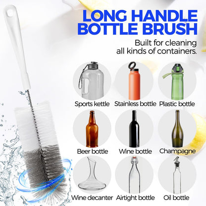 Holikme 10 Pack Bottle Brush Cleaner Set, 15" Long Handle Bottle Cleaner Brush, Flexible Long Handle Water Bottle Brush for Narrow Neck Beer Wine, 8 Straws, Abrasive Spiral Brushes, White Grey