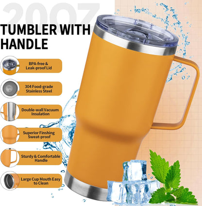 20oz Insulated Tumbler with Handle Stainless Steel Travel Coffee Mug with Lid and Straw Double Wall Vacuum Leak-proof Reusable Thermal Water Cup for Hot and Cold Drinks (Purple,1 Pack)