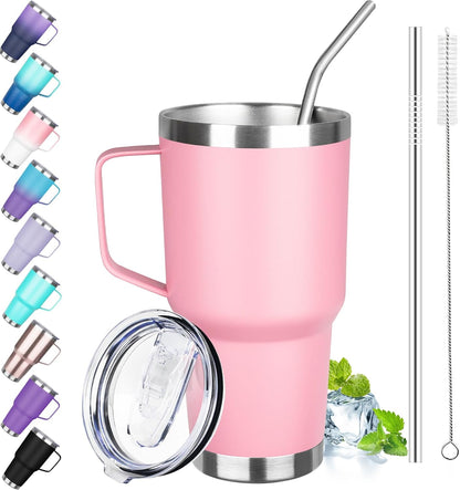 40 oz Tumbler with Handle, Insulated Tumbler with Lid and Straw, Reusable Stainless Steel Vacuum Insulated Cup, 100% Leak Proof Thermal Travel Coffee Mug Cup for Cold and Hot (Light Purple)